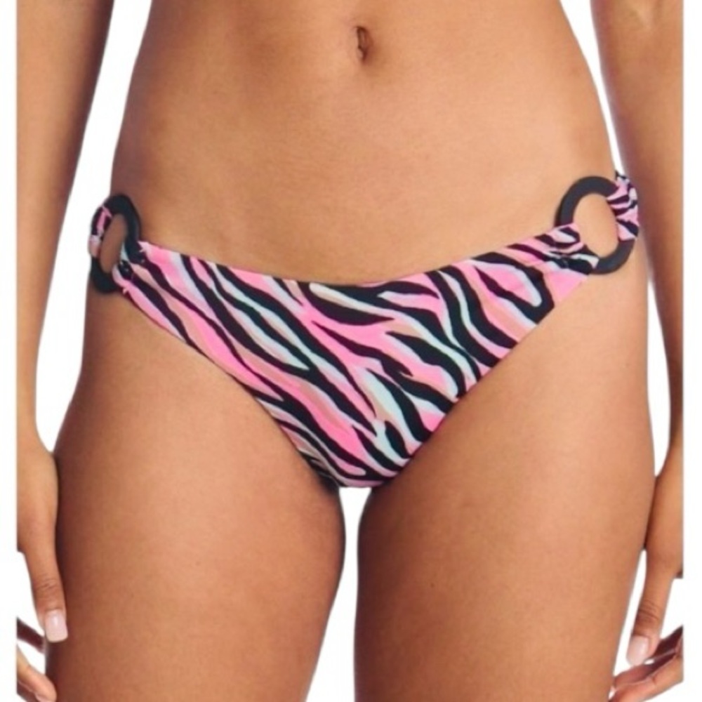 NWT THE BIKINI LAB Wild Child Black/Pink Animal Skimpy Bikini Bottoms (ONLY) XXS